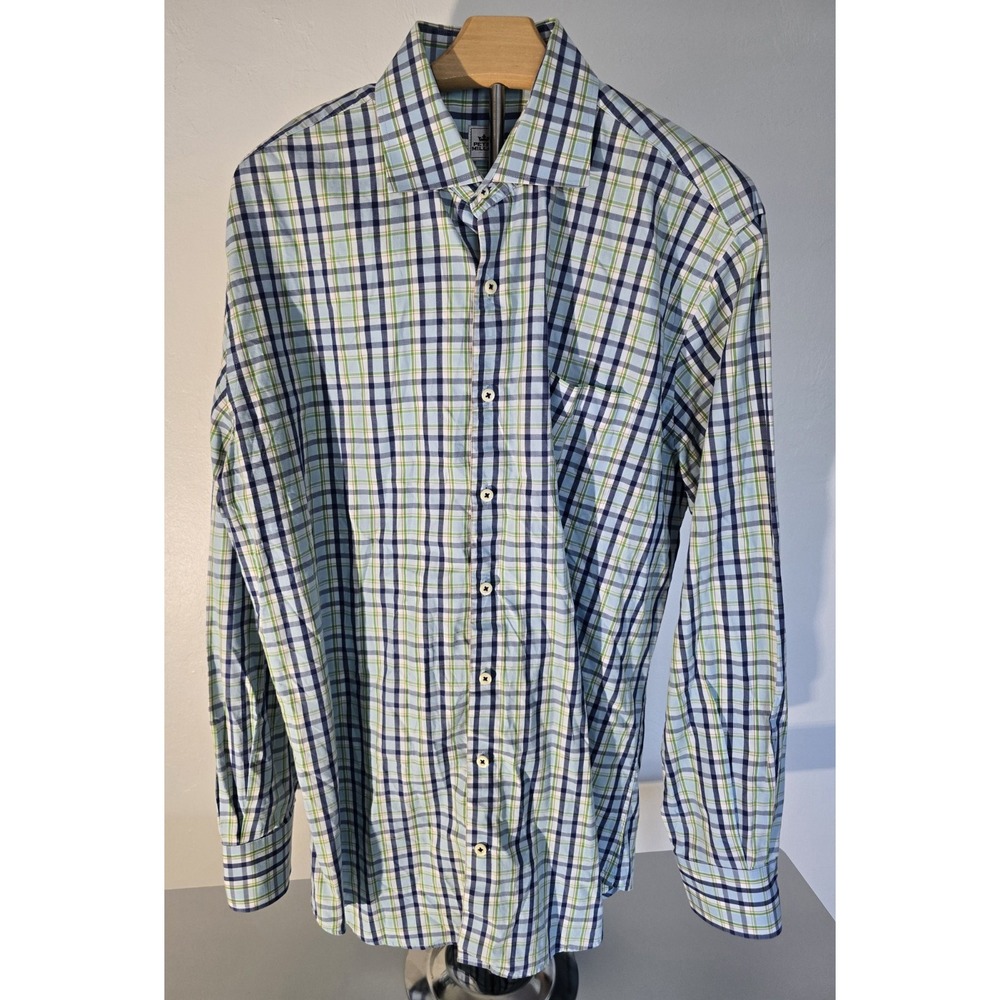 Peter Millar Large Long Sleeve Men's Shirt Blue Red Green Plaid -88